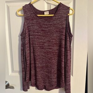 Women's Marled Burgundy Cold-Shoulder Knit Top